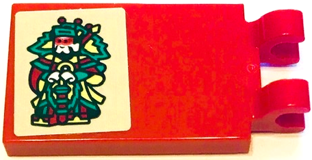 Tile, Modified 2 x 3 with 2 Open O Clips with Minifigure with Yellow, Dark Turquoise and Dark Red Chinese Robe Pattern Model Left Side (Sticker) - Set 80106