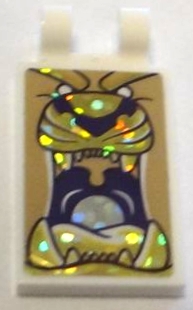 Tile, Modified 2 x 3 with 2 Open O Clips with Dark Purple, Tan and Holographic Gold Tiger Head with Open Mouth and Teeth (Cave of Wonders) Pattern (Sticker) - Set 41161