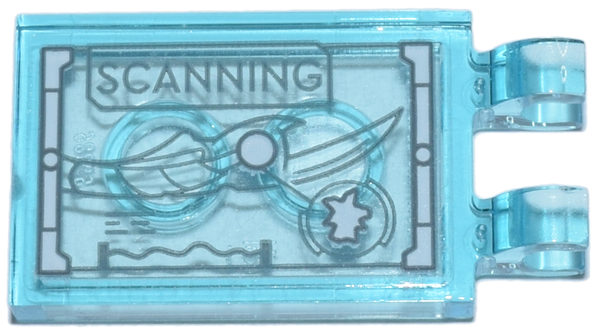 Tile, Modified 2 x 3 with 2 Open O Clips with Digital Display 'SCANNING' and Loki Scepter Pattern (Sticker) - Set 76269