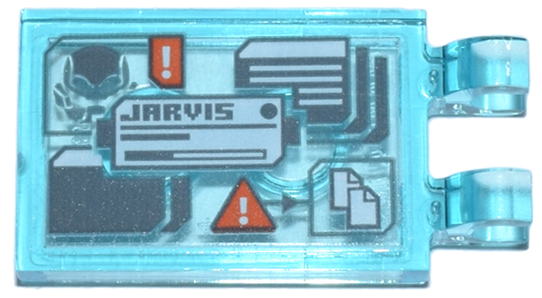 Tile, Modified 2 x 3 with 2 Open O Clips with Digital Display 'JARVIS', Ultron Helmet, and Orange Warning Exclamation Marks Pattern (Sticker) - Set 76269