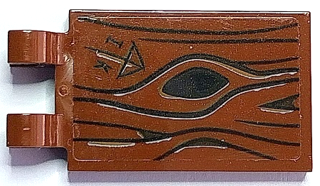 Tile, Modified 2 x 3 with 2 Open O Clips with Wood Grain, Black Knot Hole, Arrow and 'IK' Pattern (Sticker) - Set 70425