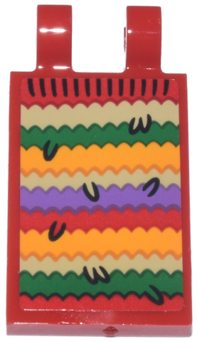 Tile, Modified 2 x 3 with 2 Open O Clips with Tan, Green, Bright Light Orange and Medium Lavender Knitted Stripes Pattern (Sticker) - Set 76437