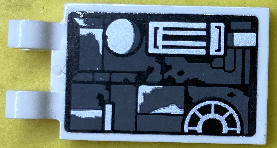 Tile, Modified 2 x 3 with 2 Open O Clips with Black, Dark Bluish Gray and Light Bluish Gray SW Imperial AT-Hauler Hull Plates and Mechanical Pattern Model Right Side (Sticker) - Set 75219