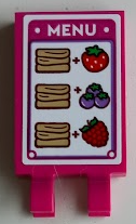 Tile, Modified 2 x 3 with 2 Open O Clips with White 'MENU', Pancakes, Strawberry, Blueberries and Raspberry Pattern (Sticker) - Set 41753