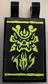 Tile, Modified 2 x 3 with 2 Open O Clips with Yellowish Green Ninjago Dragon Head and Stripes Pattern (Sticker) - Set 71785
