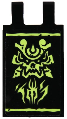 Tile, Modified 2 x 3 with 2 Open O Clips with Yellowish Green Ninjago Dragon Head and Stripes Pattern (Sticker) - Set 71785