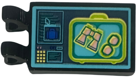 Tile, Modified 2 x 3 with 2 Open O Clips with X-Ray Screen, Suitcase, Binoculars and Sunglasses Pattern (Sticker) - Set 42656