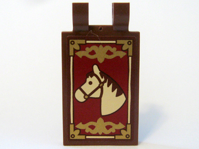 Tile, Modified 2 x 3 with 2 U Clips with Horse Head and Gold Border Pattern (Sticker) - Set 10193