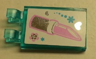 Tile, Modified 2 x 3 with 2 U Clips with Heart, Lipstick and Flower Pattern (Sticker) - Set 3187