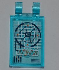 Tile, Modified 2 x 3 with 2 Clips with Hexagon in Blue Circle on Screen Pattern (Sticker) - Set 6868