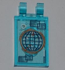 Tile, Modified 2 x 3 with 2 Clips with Globe in Orange Circle on Screen Pattern (Sticker) - Set 6868