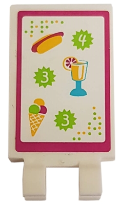 Tile, Modified 2 x 3 with 2 Clips with Menu with Hot Dog, Drink and Ice Cream Cone Pattern (Sticker) - Set 41008