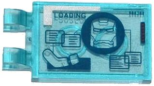 Tile, Modified 2 x 3 with 2 Clips with 'LOADING', Minifigure Arm and Iron Man Mask Pattern (Sticker) - Set 76007