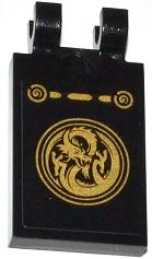 Tile, Modified 2 x 3 with 2 Clips with Gold Dragon Pattern (Sticker) - Set 70505