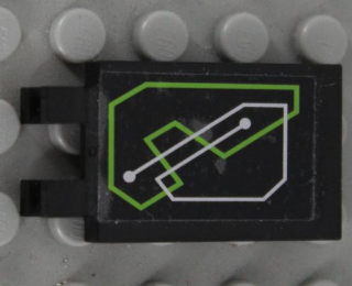 Tile, Modified 2 x 3 with 2 Clips with Lime and Silver Exo-Force Circuitry Pattern (Sticker) - Set 7713