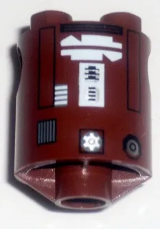 Brick, Round 2 x 2 x 2 Robot Body with Bottom Axle Holder (x Shape / + Orientation) with Black Rectangle Outlines and White Pattern (SW R7-D4)