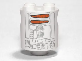 Brick, Round 2 x 2 x 2 Robot Body with Bottom Axle Holder (x Shape / + Orientation) with Faded Light Bluish Gray Lines and Orange Carrots Pattern (Snowman SW R2-D2)