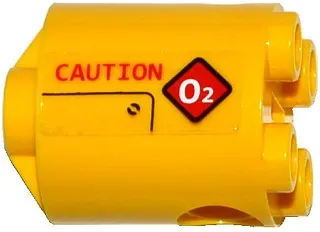 Brick, Round 2 x 2 x 2 Robot Body with Bottom Axle Holder (x Shape / + Orientation) with Red 'CAUTION' and Diamond Warning Sign with White 'O2' Pattern Model Right Side (Sticker) - Set 60092