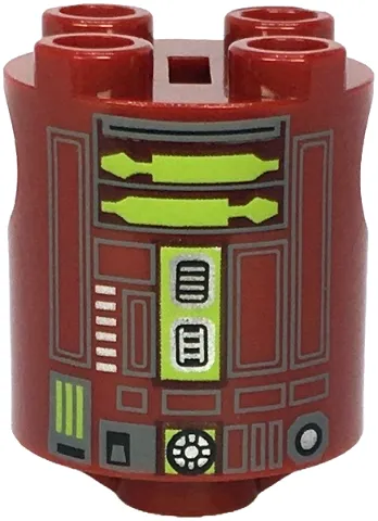 Brick, Round 2 x 2 x 2 Robot Body with Bottom Axle Holder (x Shape / + Orientation) with SW Astromech Droid Dark Bluish Gray Rectangles and Lime Utility Arms Pattern