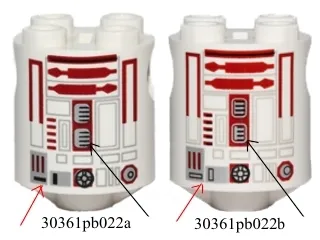 Brick, Round 2 x 2 x 2 Robot Body with Black Outline Small Rectangles, Dark Red Lines and Dark Red Pattern (R4-P17)