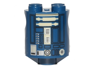Brick, Round 2 x 2 x 2 Robot Body with Black Lines and Silver and Tan Pattern (Astromech Droid)