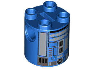 Brick, Round 2 x 2 x 2 Robot Body with Dark Blue Lines and Silver Pattern (Imperial Astromech)