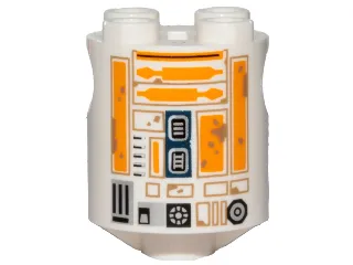 Brick, Round 2 x 2 x 2 Robot Body with Dark Tan Lines and Bright Light Orange with Dark Tan Dirt Stains Pattern (R5-A2)