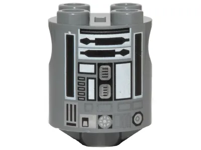Brick, Round 2 x 2 x 2 Robot Body with White Lines and Black and Silver Pattern (R2-Q2)