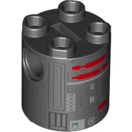 Brick, Round 2 x 2 x 2 Robot Body with Silver Lines and Dark Red Pattern (Astromech Droid U5-GG)