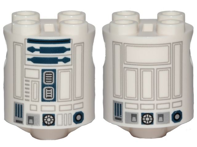 Brick, Round 2 x 2 x 2 Robot Body with Gray Lines and Dark Blue Pattern on Both Sides (R2-D2)