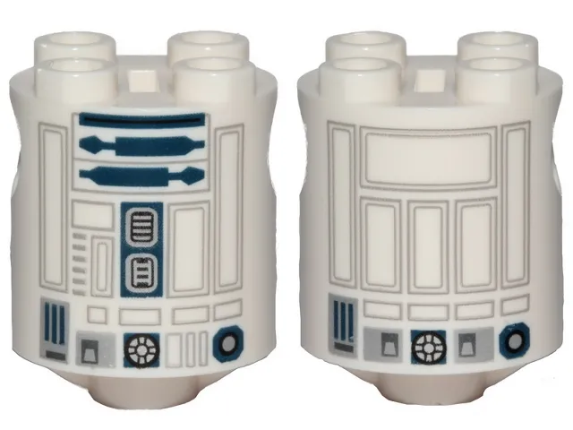 Brick, Round 2 x 2 x 2 Robot Body with Light Bluish Gray and Dark Blue Lines and Droid Details Pattern on Both Sides (SW R2-D2)
