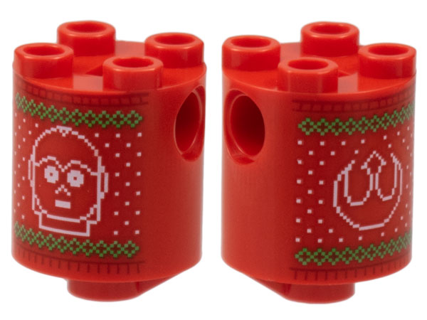Brick, Round 2 x 2 x 2 Robot Body with Knit Holiday Sweater with Green Diamonds, White Dots, C-3PO Head, and SW Rebel Alliance Symbol Pattern