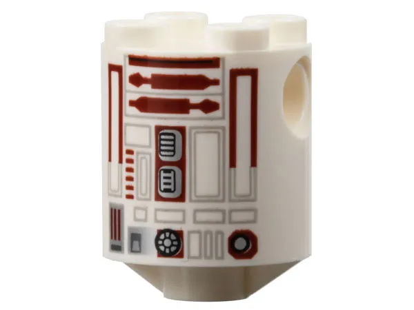 Brick, Round 2 x 2 x 2 Robot Body with Light Bluish Gray Lines, Dark Bluish Gray Rectangles, and Dark Red Droid Details Pattern (R4-P17)