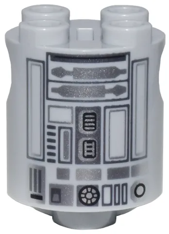 Brick, Round 2 x 2 x 2 Robot Body with Dark Bluish Gray and Silver Lines with Black Detailed Center Panel and Large Circle in Hexagon Pattern (R2-BHD)