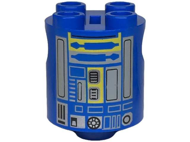 Brick, Round 2 x 2 x 2 Robot Body with SW New Republic Astromech Droid Light Bluish Gray, Silver, and Yellow Pattern