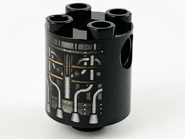 Brick, Round 2 x 2 x 2 Robot Body with Silver and Copper Tubing Pattern