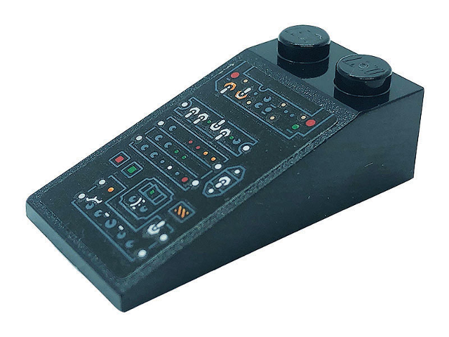 Slope 18 4 x 2 with Control Panel with Silver Switches and Red, Green, and Orange Buttons Pattern (Sticker) - Set 76139