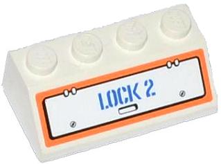 Slope 45 2 x 4 with Hatch and 'LOCK 2' Pattern (Sticker) - Set 60015
