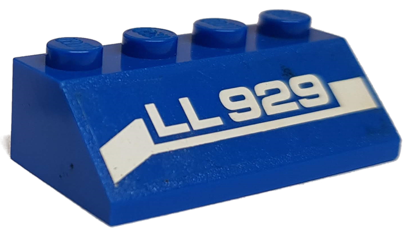 Slope 45 2 x 4 with White 'LL 929' on Stripe Pattern Model Left Side (Sticker) - Set 70816