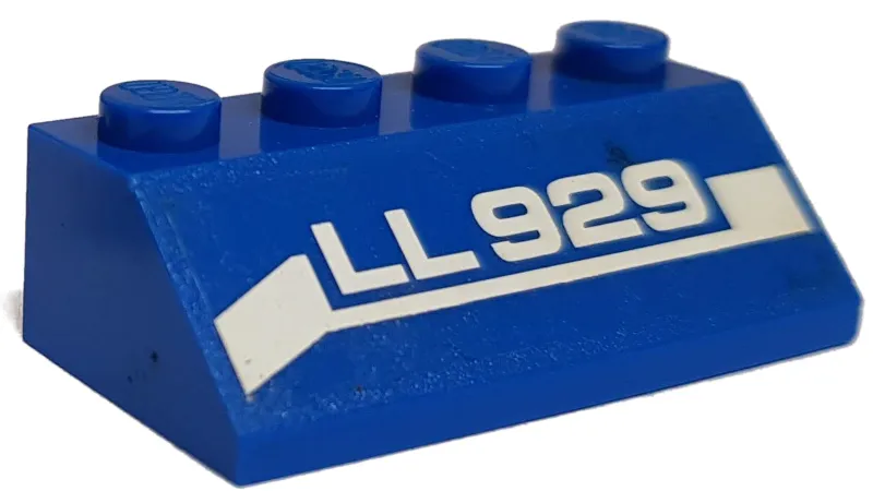 Slope 45 2 x 4 with White 'LL 929' on Stripe Pattern Model Left Side (Sticker) - Set 70816