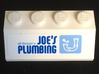 Slope 45 2 x 4 with Blue 'Octan's JOE'S PLUMBING' and Drainpipe Pattern (Sticker) - Set 70811