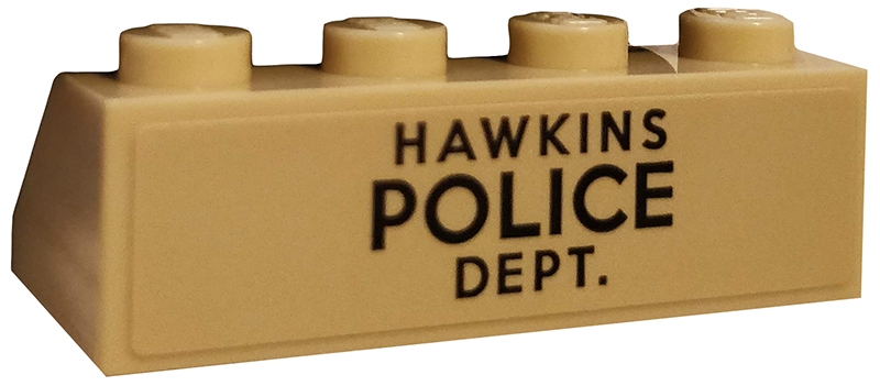 Slope 45 2 x 4 with Black 'HAWKINS POLICE DEPT.' on Tan Background Pattern (Sticker) - Set 75810