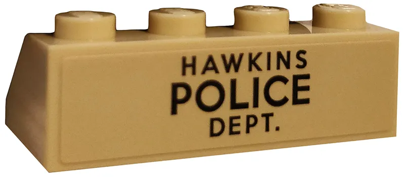 Slope 45 2 x 4 with Black 'HAWKINS POLICE DEPT.' on Tan Background Pattern (Sticker) - Set 75810
