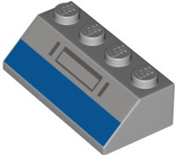 Slope 45 2 x 4 with Blue Stripe and Dark Bluish Gray Rectangle and Lines Pattern