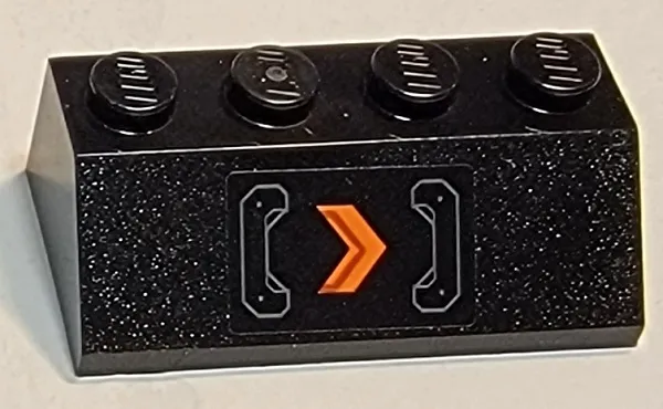 Slope 45 2 x 4 with Orange Chevron and Handles Pattern Model Right Side (Sticker) - Set 77905