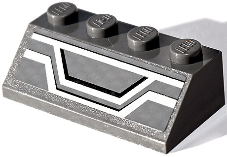 Slope 45 2 x 4 with Light Bluish Gray and Black Lines (Front Air Grille) on Dark Bluish Gray Background Pattern (Sticker) - Set 75025