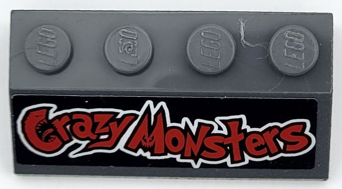 Slope 45 2 x 4 with Red and White 'Crazy Monsters' on Black Background Pattern (Sticker) - Set 8182