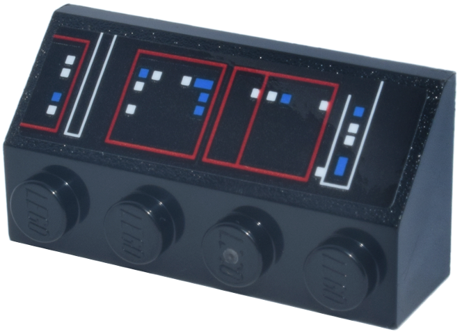 Slope 45 2 x 4 with Control Panel, Red Squares and Lines, White and Blue Lights and Buttons Pattern (Sticker) - Set 75419