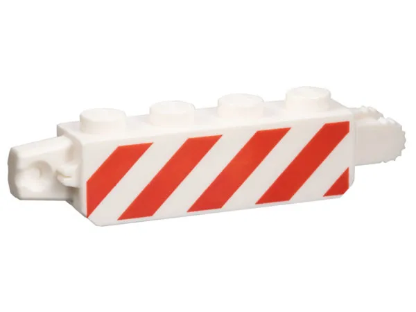 Hinge Brick 1 x 4 Locking with Red and White Danger Stripes Pattern on Both Sides