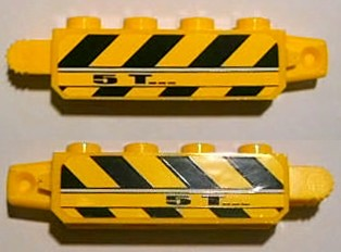 Hinge Brick 1 x 4 Locking with Black and Yellow Danger Stripes and '5T' Pattern on Both Sides (Stickers) - Set 8899